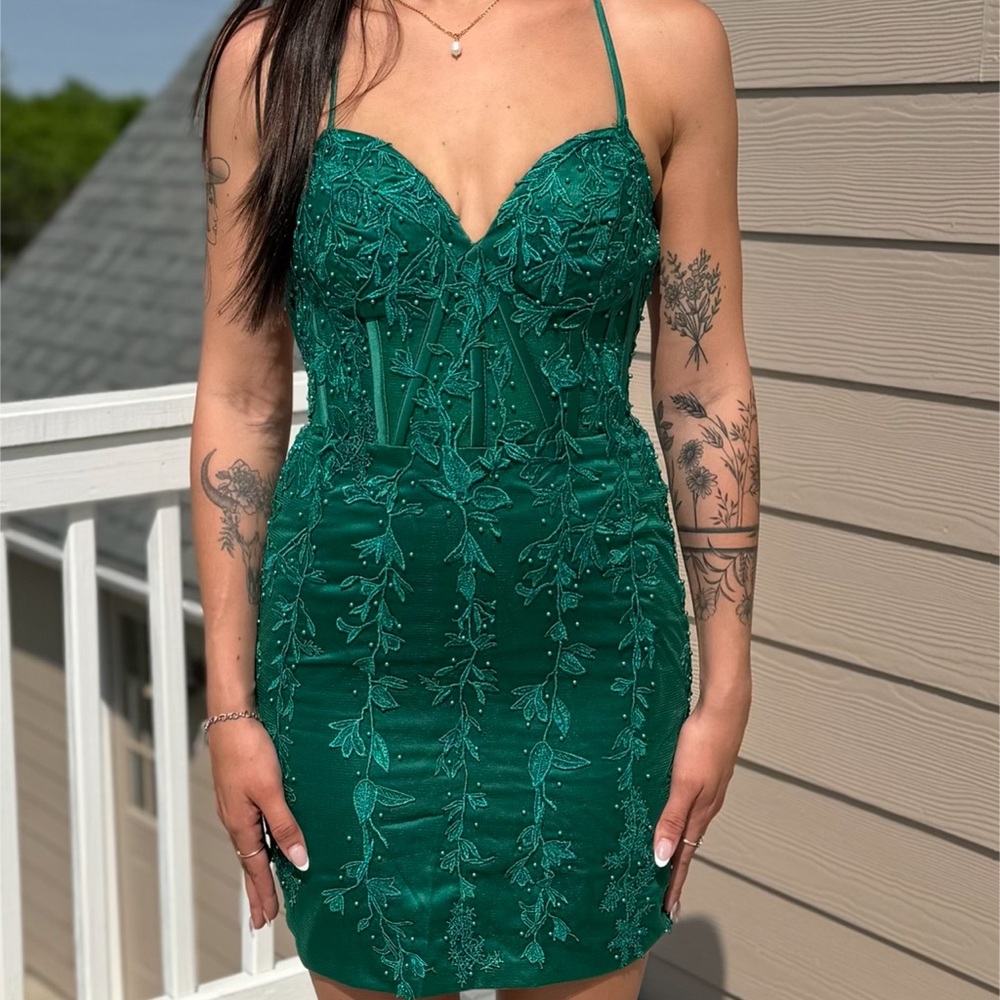 Emerald Green Beaded Bodycon Dress
